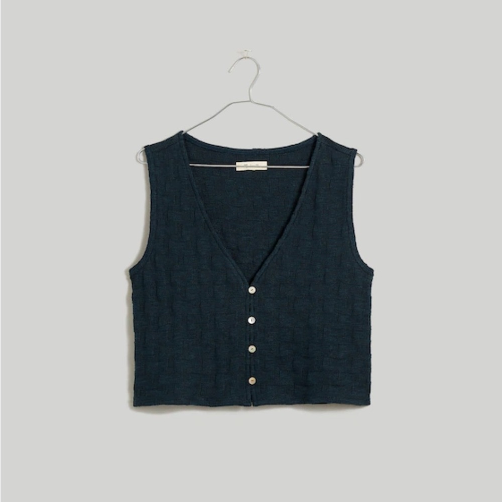 Madewell Green Cropped Basket Weave Sweater Top